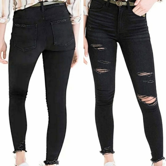 American Eagle Outfitters Denim - American Eagle Super Hi Rise Jegging Crop Skinny Chewed Frayed Faded Black Jeans